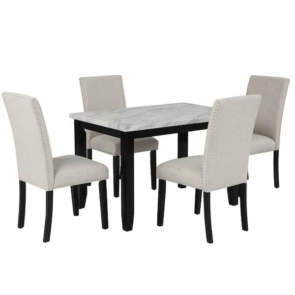 4 Thicken Cushion Dining Chairs, Marble Top Dining Room Table And Chairs