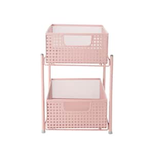 2-Tier Pink Mesh Cabinet Storage Organizer with Pull-Out Basket
