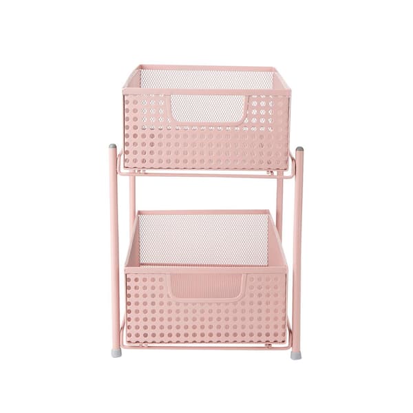 Mind Reader 2-Shelf Pink Metal Accessory Organizer Supply Storage 8 in. L x 12.5 in. W x 11.25 in. H