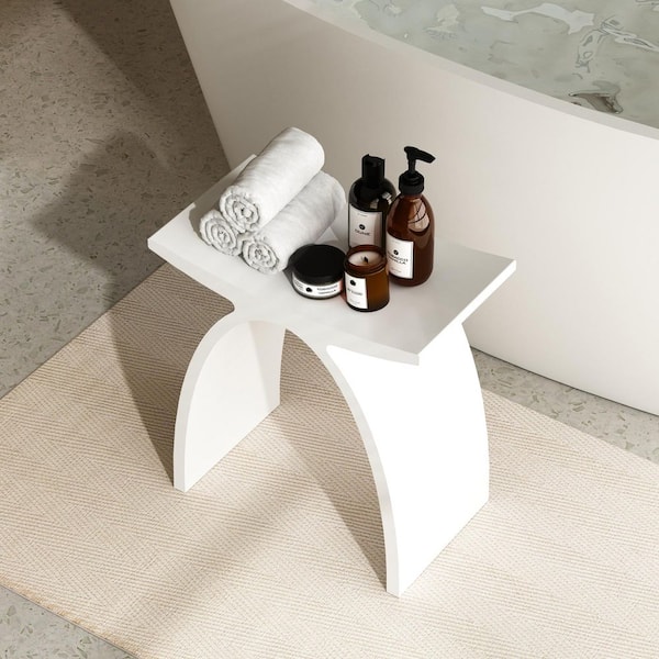 9.06 in. W Solid Surface Shower Stool Free-standing Waterproof Vanity Seat in Matte White