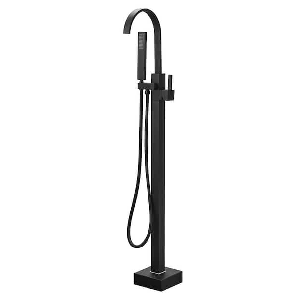 Unbranded 1-Handle Freestanding Floor Mount Tub Faucet Bathtub Filler Claw Foot Tub Faucet with Hand Shower in Matte Black