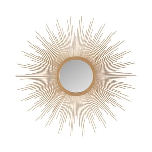 29.50 in. W x 0.98 in. H Round Frame Gold Sunburst Beautiful, Elegant Wall Decor Mirror to Hang Bedroom Decoration