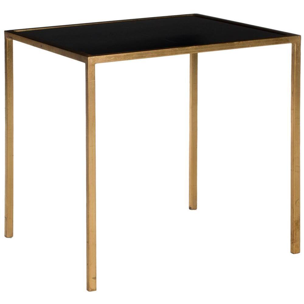 Transitional Gold & Black Square Metal Glass Accent Table