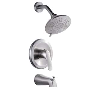 Single Handle 5-Spray Patterns Round Shower Faucet 1.8 GPM with Corrosion Resistant and Tub Spout in. Brushed Nickel