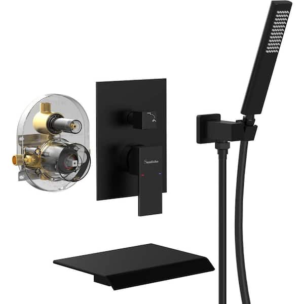 Unbranded Single Handle 2-Spray Tub and Shower Faucet 2.0 GPM in. Matte Black (Valve Included]) Waterfall Bathtub Shower Faucet