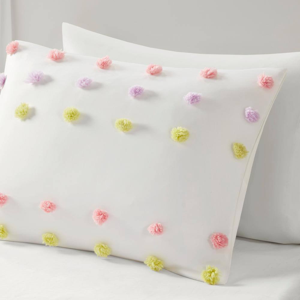 Full Pink Microfiber Kids' Comforter Set with Pompoms