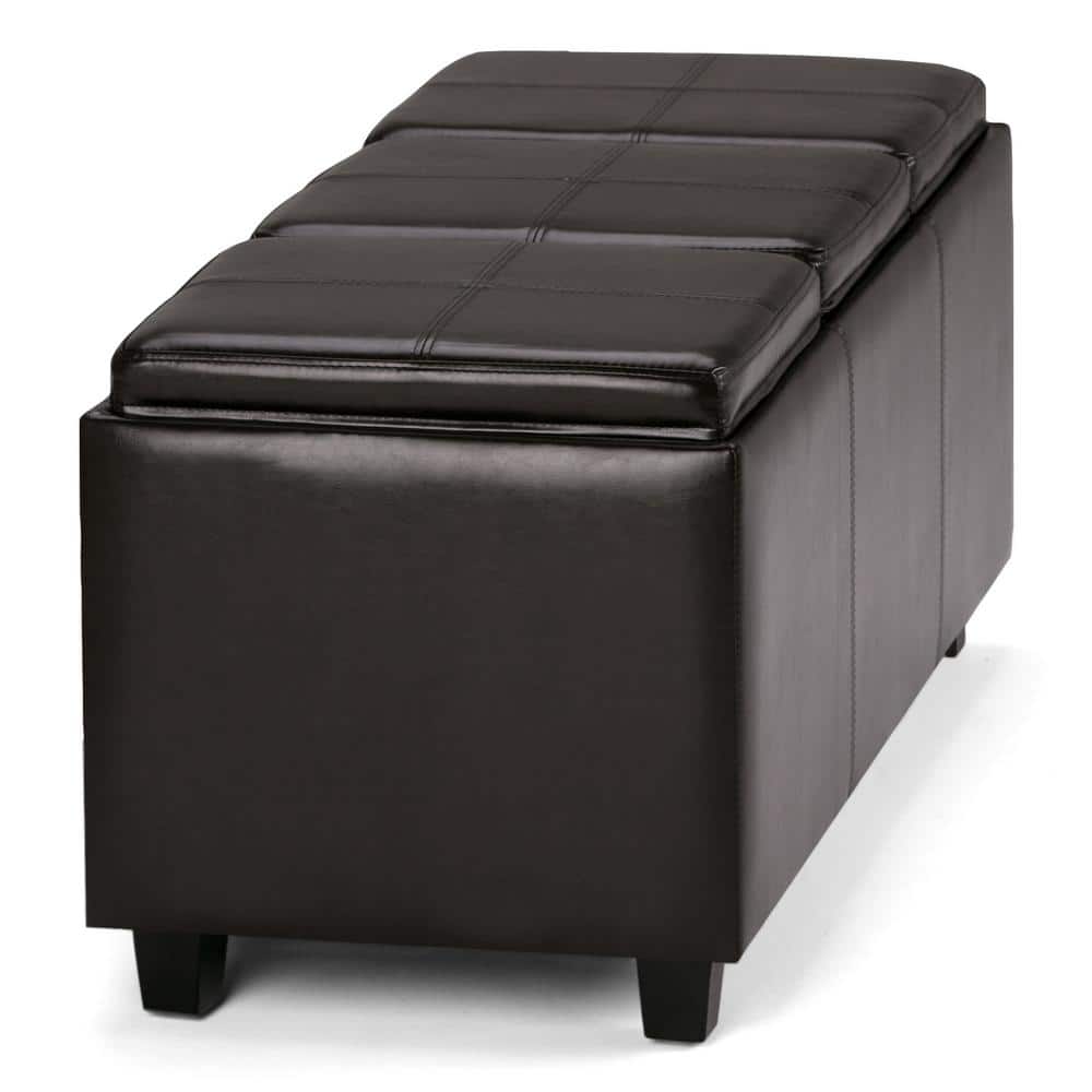 Tanners Brown Faux Leather Storage Ottoman with Serving Trays