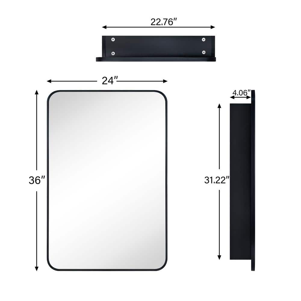 Garnes Black Metal Medicine Cabinet with Mirror, 24'' x 36''