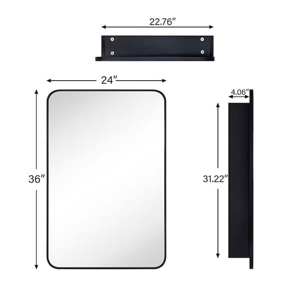 TEHOME Garnes 24 in. W x 36 in. H Rectangular Recessed or Surface Mount Metal Framed Medicine Cabinet with Mirror in Black