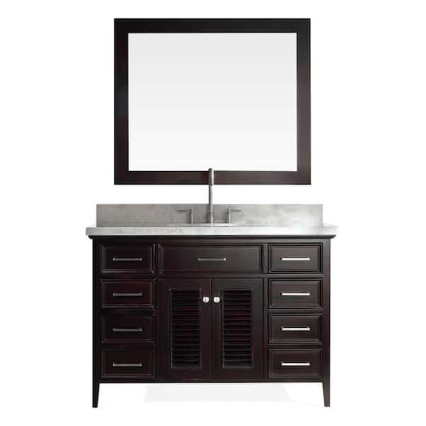 Ariel Kensington 49 in. W x 22 in. D x 36 in. H Bath Vanity in Espresso with Carrara White Marble Top and Mirror