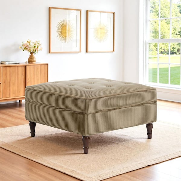 Camel Corduroy Fabric Square Accent Ottoman