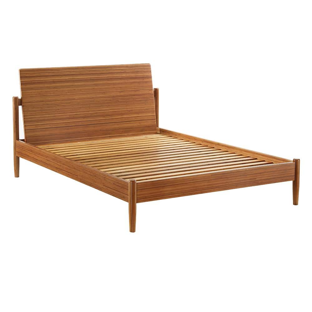 Benji Amber Queen Platform Bed with Upholstered Headboard in Bamboo