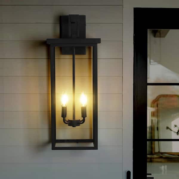 4-Light Frosted Black Outdoor Rust-Proof Wall-Light Sconce with Clear Glass Shade for Entryway Porch Patio Gazebo