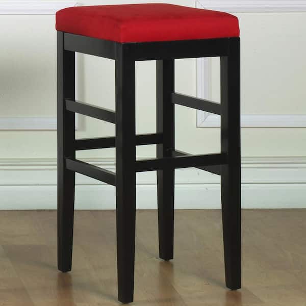 Armen Living Sonata 26 in. Red Microfiber and Black Wood Finish Backless Bar Stool