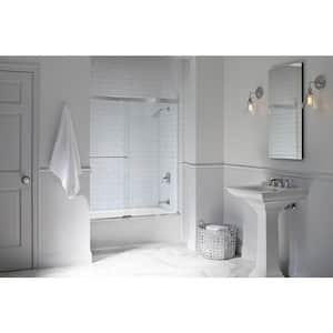 Revel 57- 60 in. x 56 in. Frameless Sliding Tub Door in Bright Polished Silver with Handle with Clear Glass