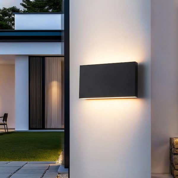 Acerbis 2-Light 9.84 in. Matte Black Rectangle Integrated LED Outdoor Hardwired Wall Lantern Sconce