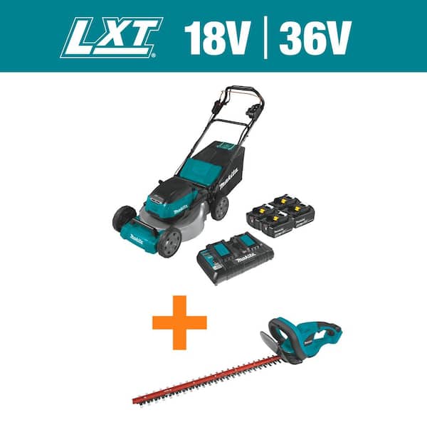 Makita 18V X2 (36V) LXT Cordless 21 in. Self-Propelled Commercial Lawn Mower Kit (4 Batteries 5.0Ah) & Hedge Trimmer