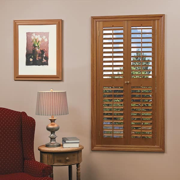 HOME basics Oak 2-1/4 in. Plantation Faux Wood Interior Shutter 23 to 25 in. W x 54 in. L