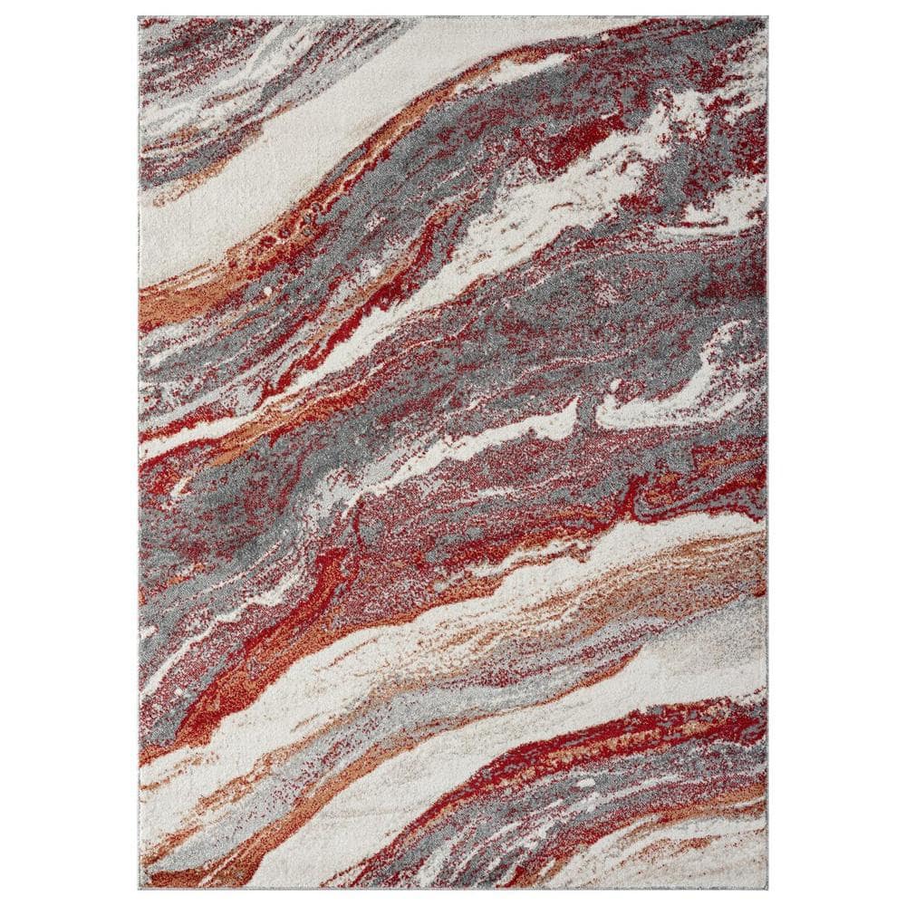 Luxe Weavers Lagos Collection 7983 Red 8x10 Art Deco Marble Swirl Area Rug