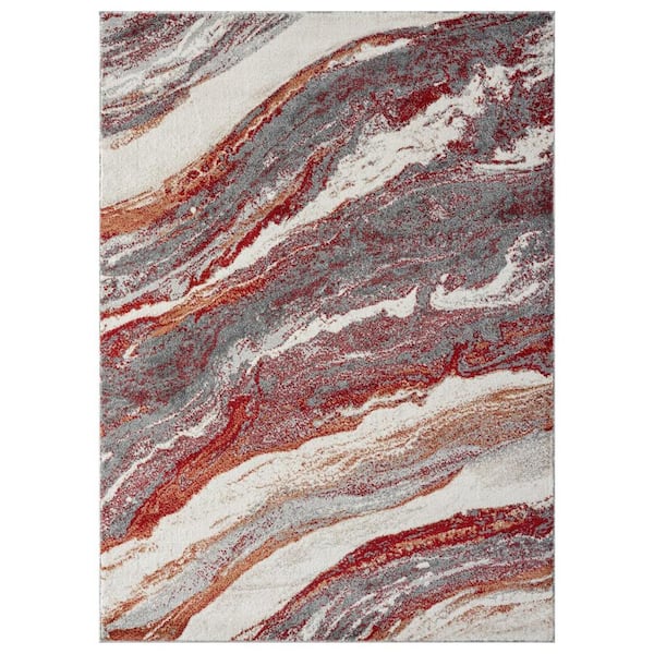 LUXE WEAVERS Lagos Collection Red 8x10 Marble Abstarct Art Deco Polypropylene Area Rug