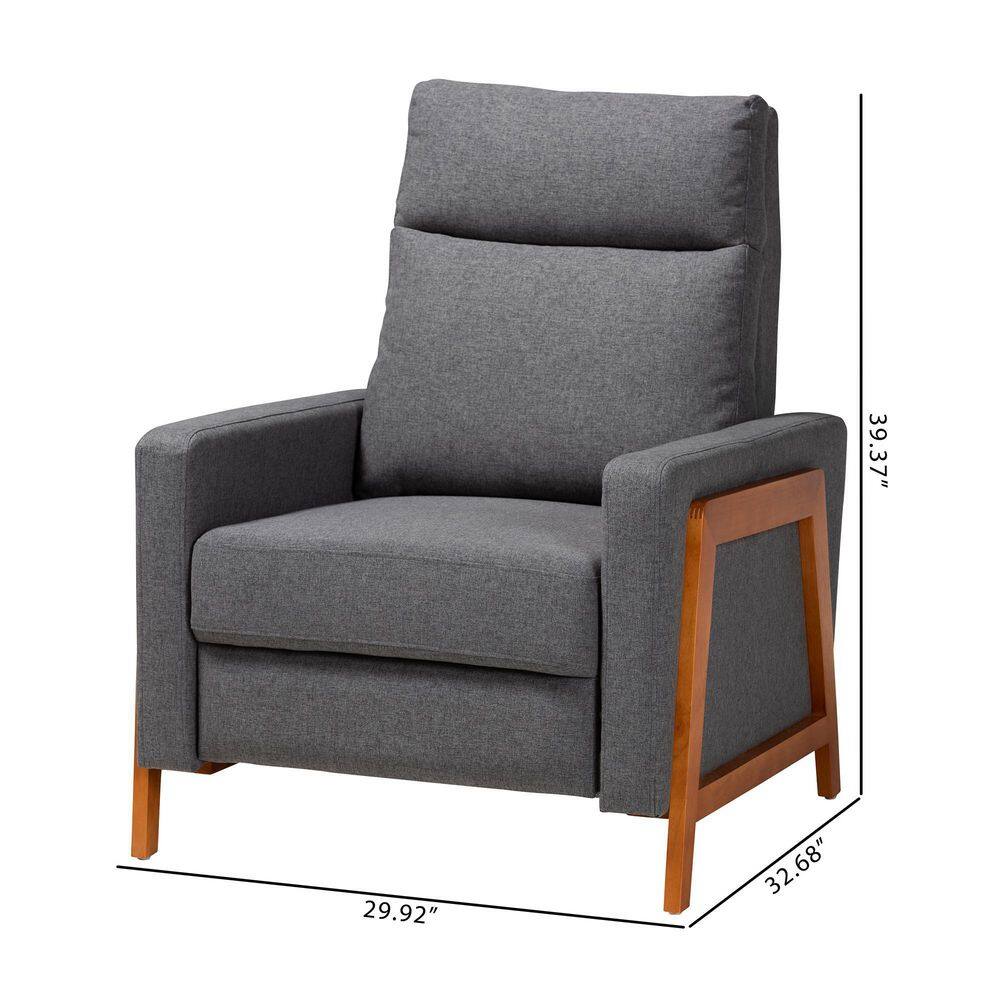 Gray Leather and Wood Mid-Century Modern Recliner