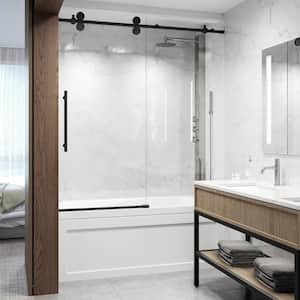 Elan 56 to 60 in. W x 66 in. H Sliding Frameless Tub Door in Matte Black with 3/8 in. (10mm) ProtecGlass