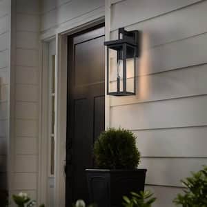 1-Light Matte Black Hardwired Outdoor Wall Lantern Sconce with Clear Glass Shade