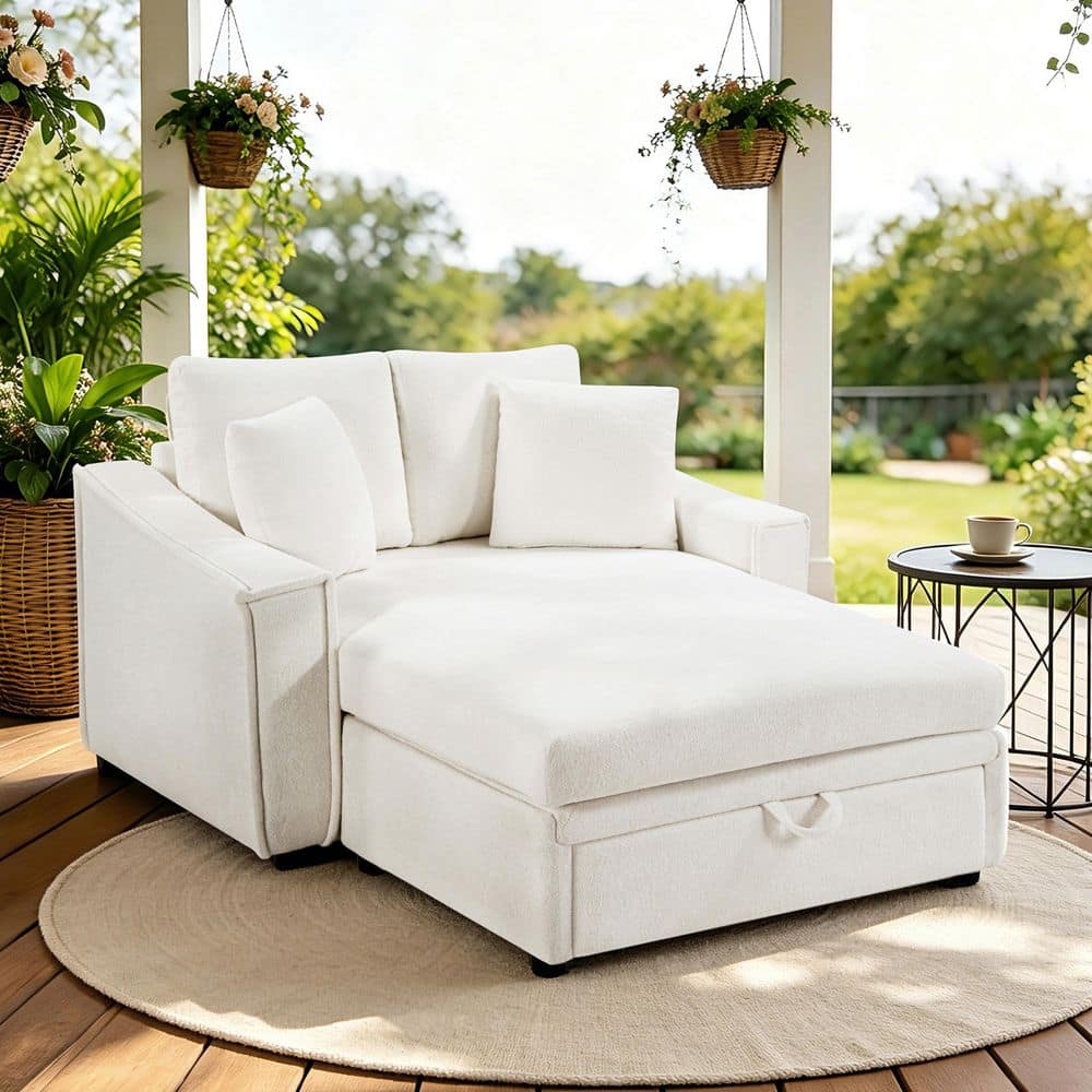 53.5 in. Beige Velvet Twin Size Chaise Sofa Bed Sleeper Sofa with Pillows and Hidden Storage Space price history on PriceWatchPro