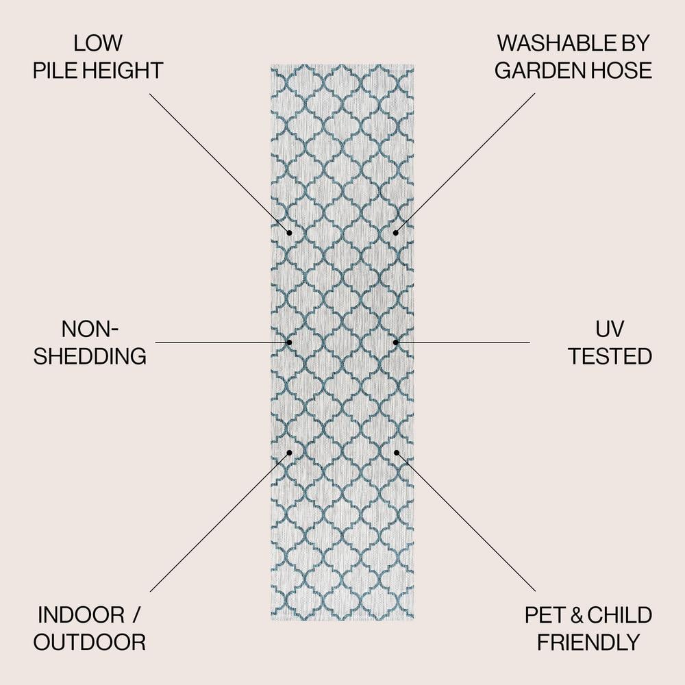 Gray and Teal Trellis Flat Woven Synthetic Rug