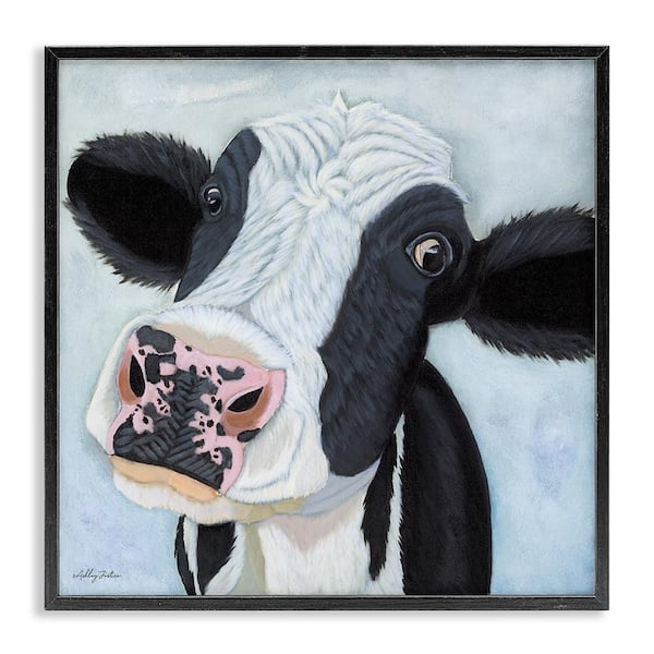 Funny Cow Gaze by Ashley Justice Black Framed Animal Giclee Art Print 24 in. x 24 in.