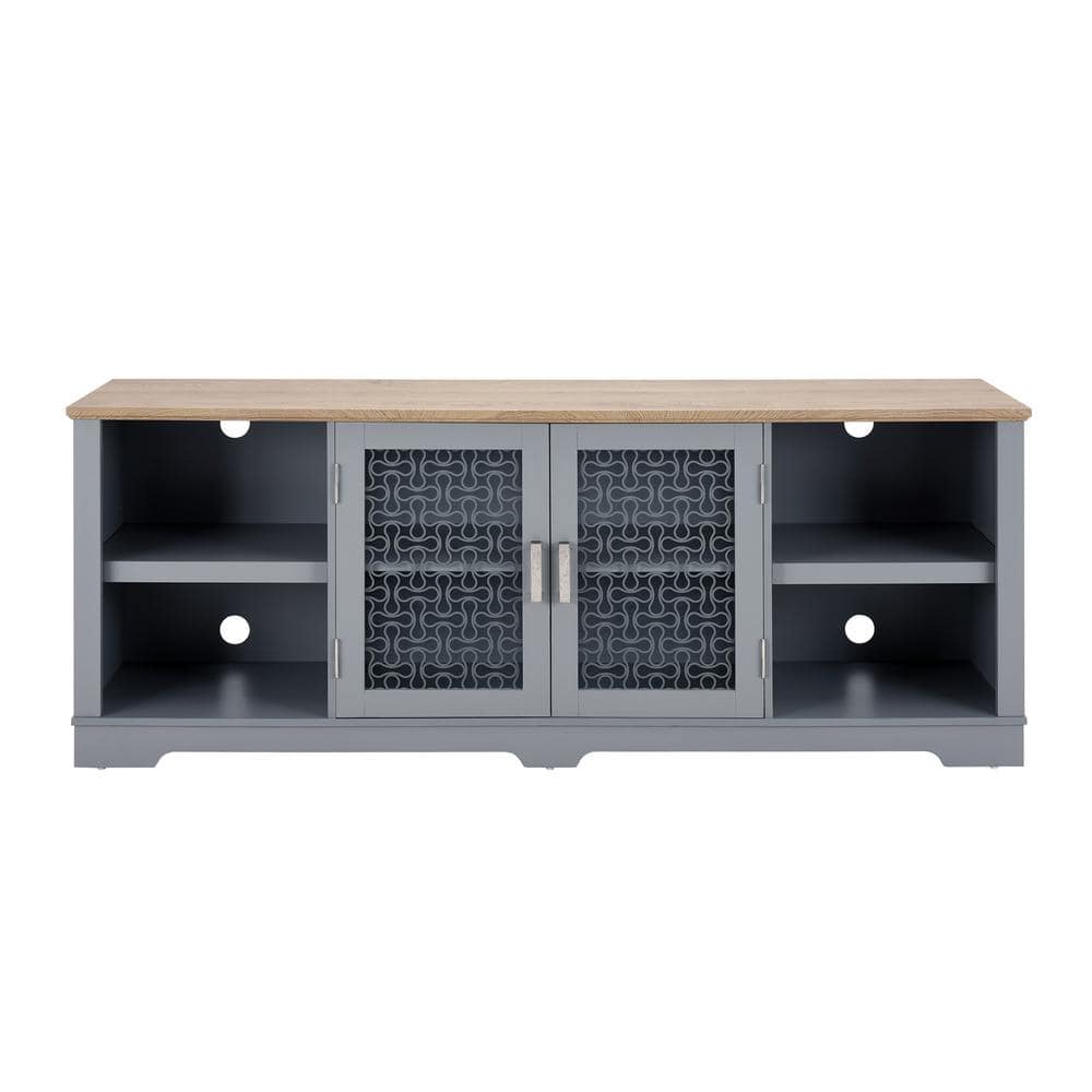 70 in. W x 15.55 in. D x 26.85 in. H Blue Linen Cabinet with Open Shelves a