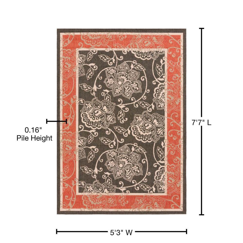 Sleek Black Synthetic 5'3" x 7'6" Easy-Care Outdoor Rug