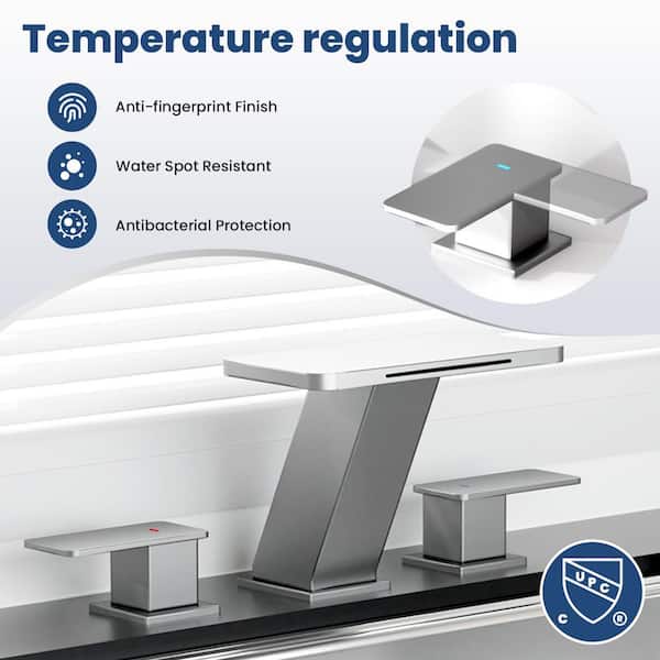 Elite Waterfall 8 in.Widespread 2-Handle Bathroom Faucet 3-Hole Bath Sink Faucet with Pop-Up Drain in Brushed Nickel