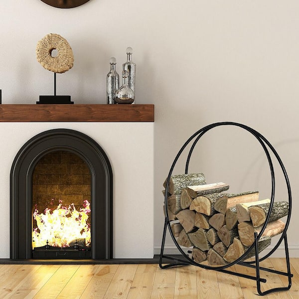 37.5 in. Tubular Steel Indoor/Outdoor Firewood Rack Holder Round Display