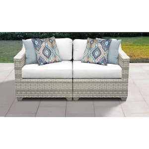 Fairmont 2-Piece Wicker Outdoor Sectional Loveseat with White Cushions