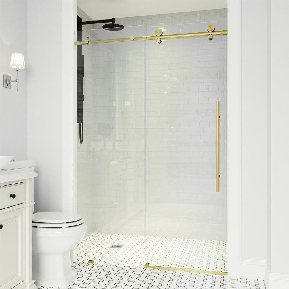 Elan E-Class 56-60" Frameless Sliding Shower Door in Matte Brushed Gold