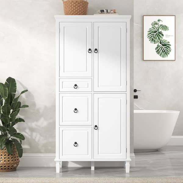 Harper & Bright Designs White 61.7 in. H Accent Storage Cabinet with Adjustable Shelves, 3-Drawers, 3-Enclosed Compartments
