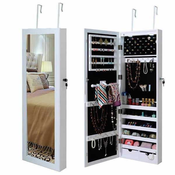 Costway Wall Mount Lockable Mirrored, Wall Hanging Jewelry Box With Mirror