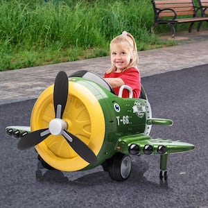 12-Volt Kids Electric Ride On Car Toy Airplane Vehicle with Remote Control in Green