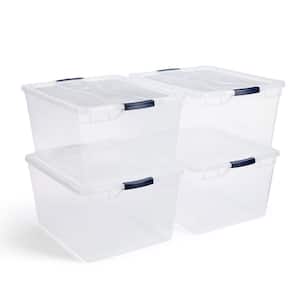 PACK OF 2 X 65 LITRE 65L STORAGE BOX WITH FOLDING LID CLEAR PLASTIC TOY BOX, 