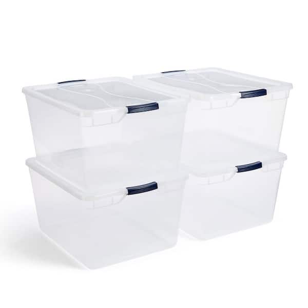 Rubbermaid Clever store 71 qt. Latching Plastic Storage Tote Container and  Lid, Clear (4-Pack) RMCC710010-4pack - The Home Depot