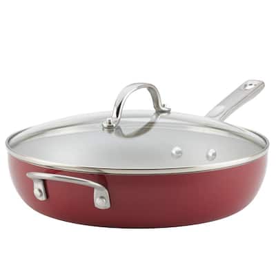 Home Collection 12 in. Aluminum Nonstick Skillet in Sienna Red with Glass Lid