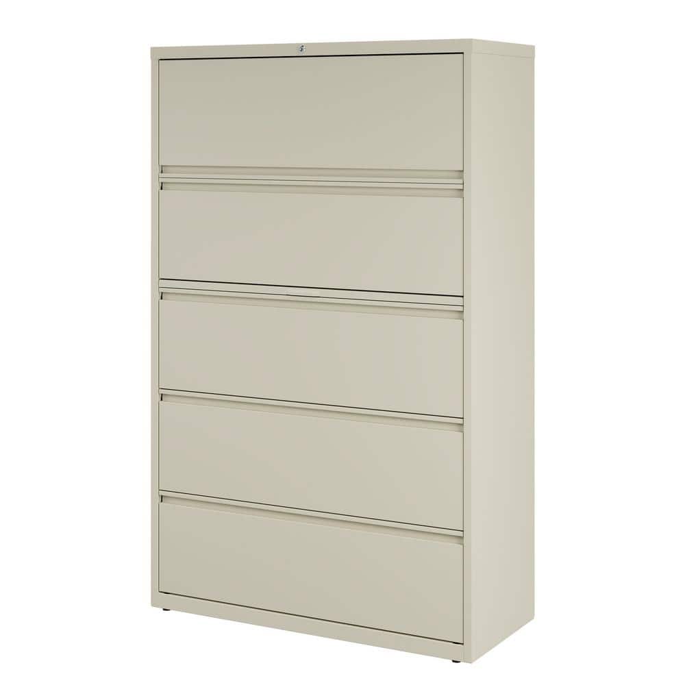 Putty Beige 42" Wide 5 Drawer Lockable Steel Lateral File Cabinet