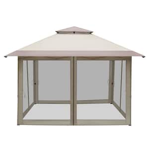 12 ft. x 12 ft. Beige POP UP Outdoor Canopy Tent with Removable Mesh Sidewalls and Portable Rolling Carrying Bag