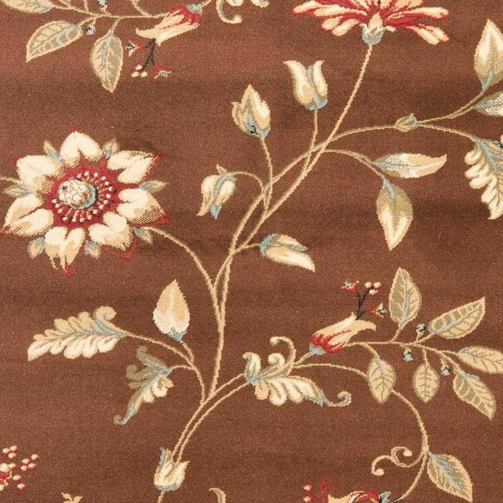 Brown and Multicolor Floral Synthetic Area Rug