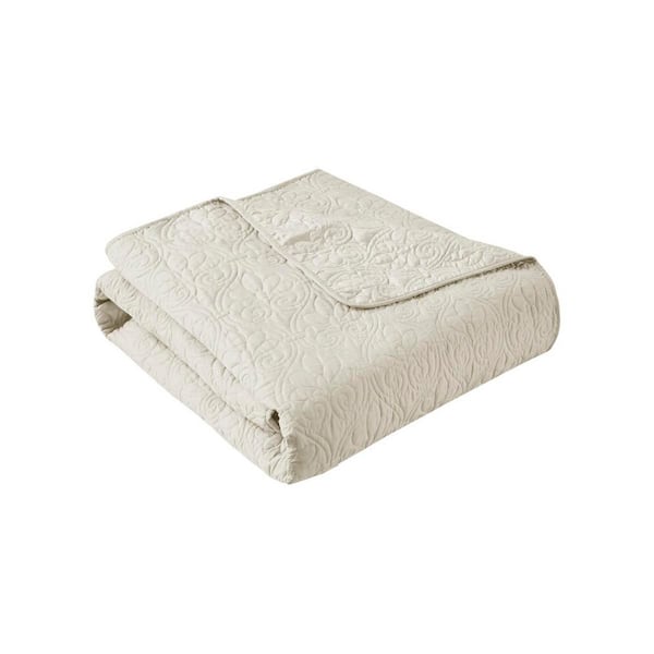Oversized Ivory Quilted Cotton Throw Blanket 60 in. x 70 in.