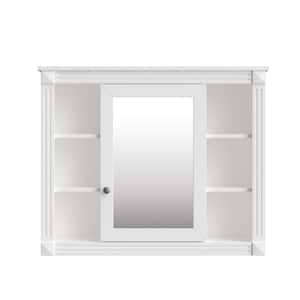 35 in. W x 28.7 in. H Medium Rectangular White Wood Surface Mount Soft Close Bathroom Medicine Cabinet with Mirror