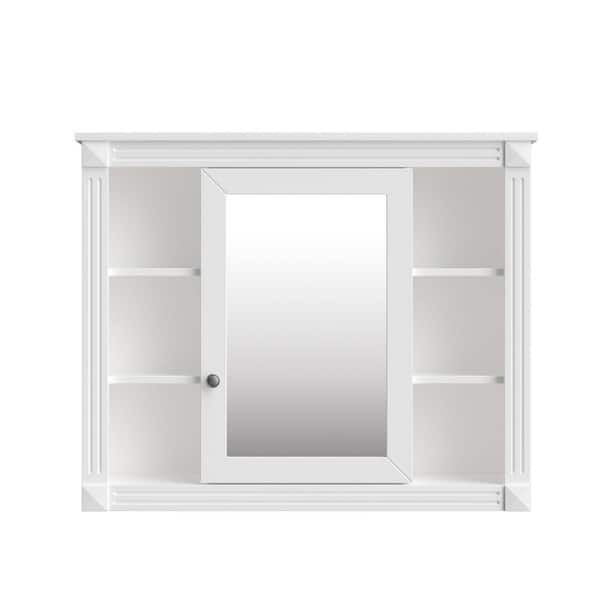 Unbranded 35 in. W x 28.7 in. H Medium Rectangular White Wood Surface Mount Soft Close Bathroom Medicine Cabinet with Mirror