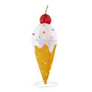 42 in Warm White 40-Light LED Ice Cream with Cone Yard Sculpture