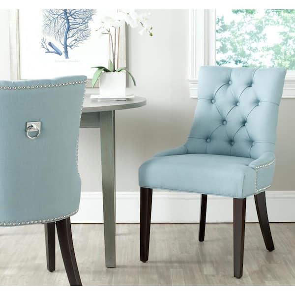 Safavieh Harlow Light Blue/Espresso Cotton/Linen Side Chair (Set of 2)